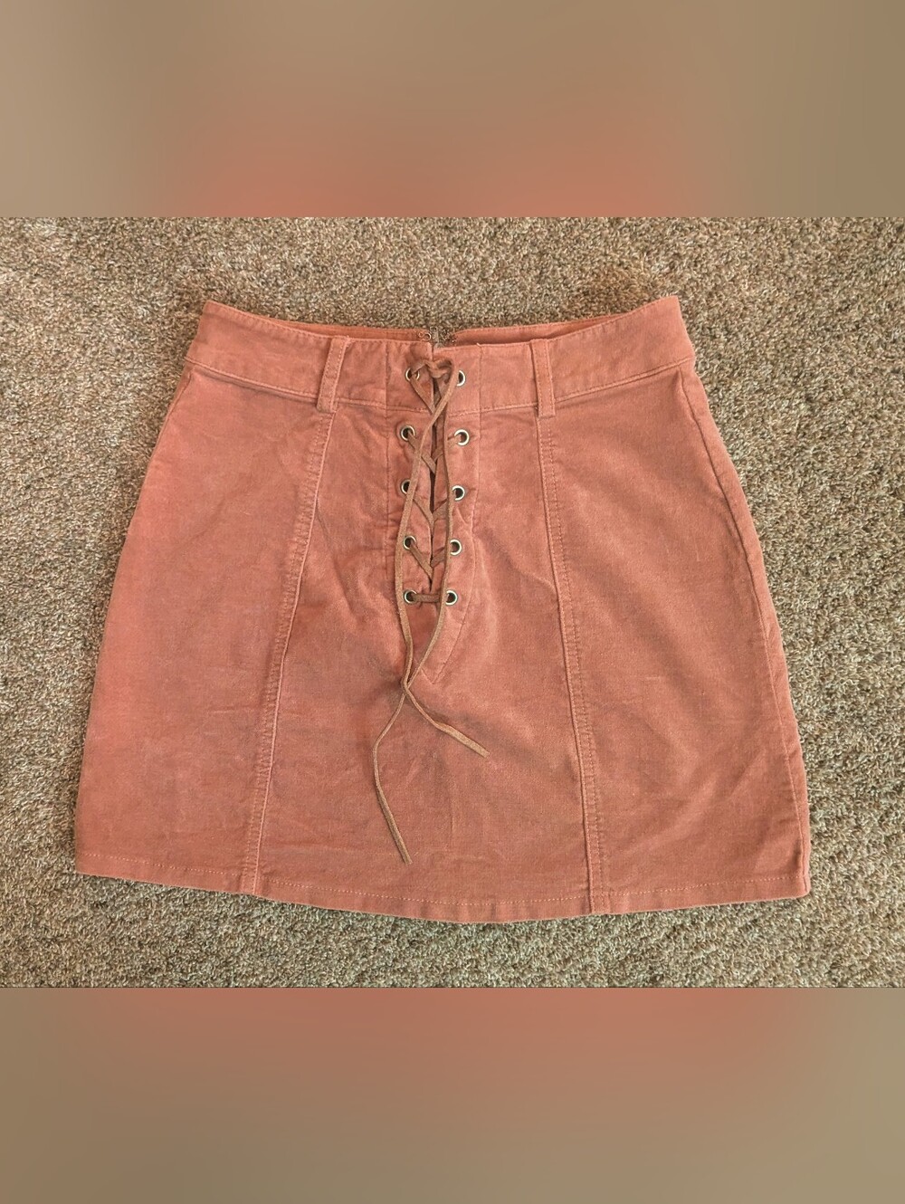 Women's Size Small Forever 21 Lace-Up Stretch Corduroy Mini Skirt - Mink/ Mauve